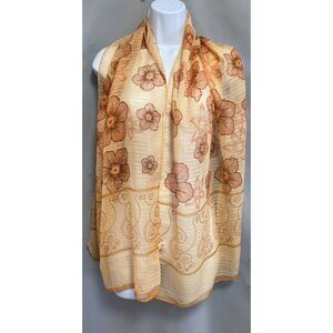 Hanmei‎ Beige Orange Floral Scarf 63"x18"
